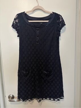 Enfocus Studio Navy Polka Dot Short Sleeve Scoop Dress